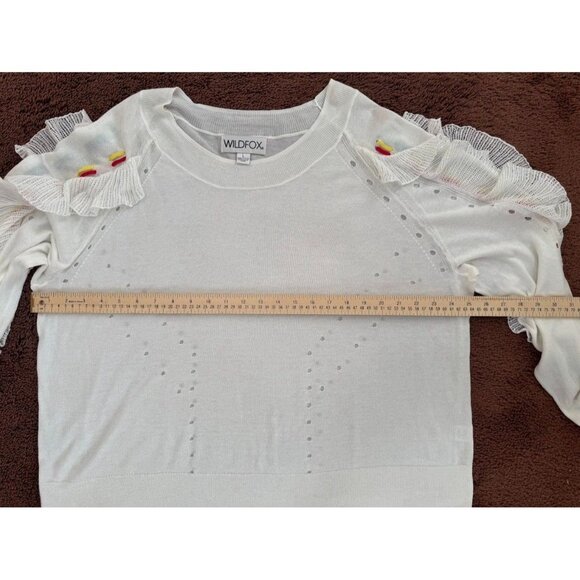 WILDFOX Diez Sweater Women's Size Large Ruffled Lace Up Sleeves White - Picture 10 of 11